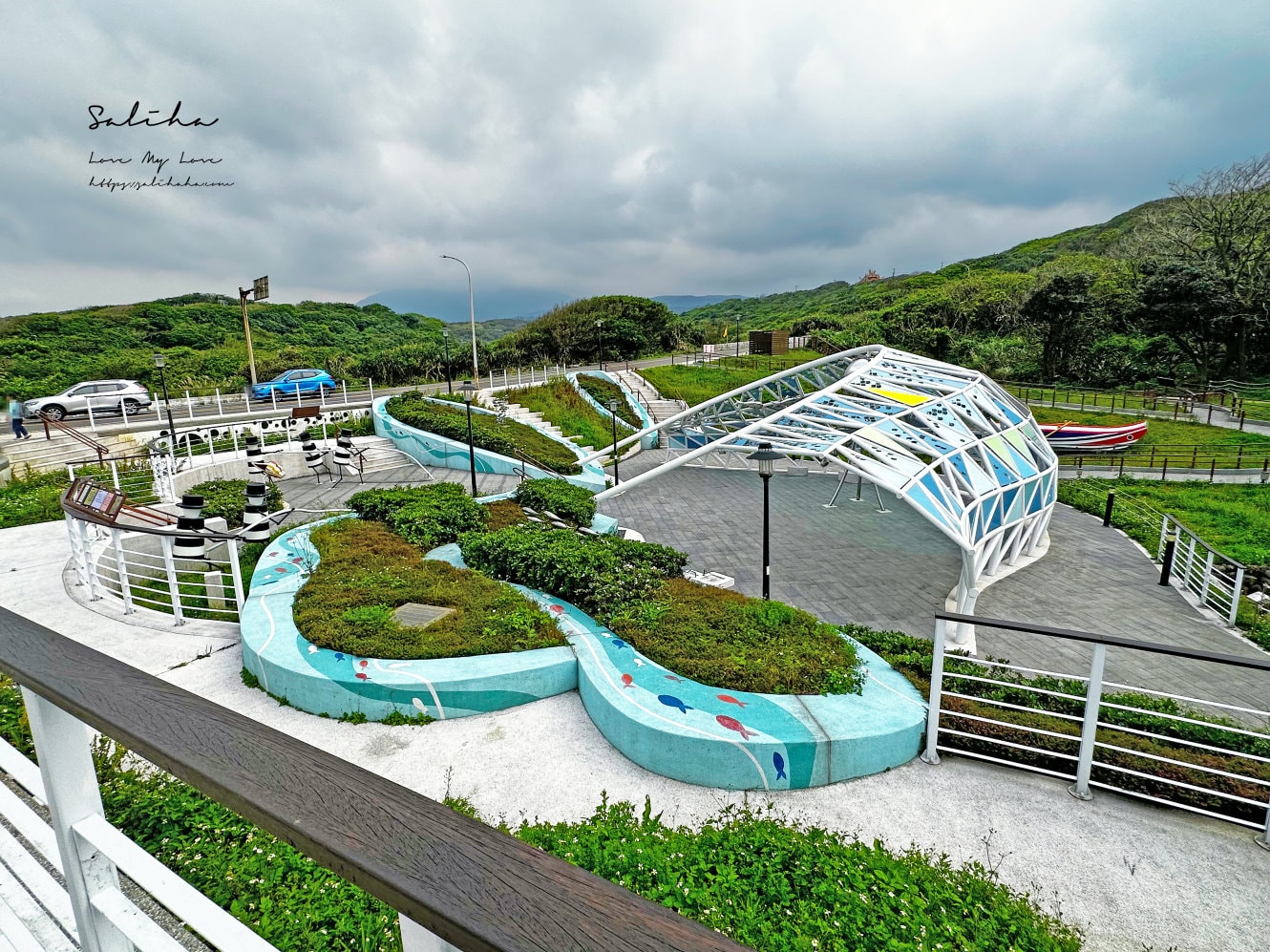 石門【幸福雙心公園】捕魚文化主題、超美藍色織夢網！富基漁港、老梅石槽附近免費必拍景點